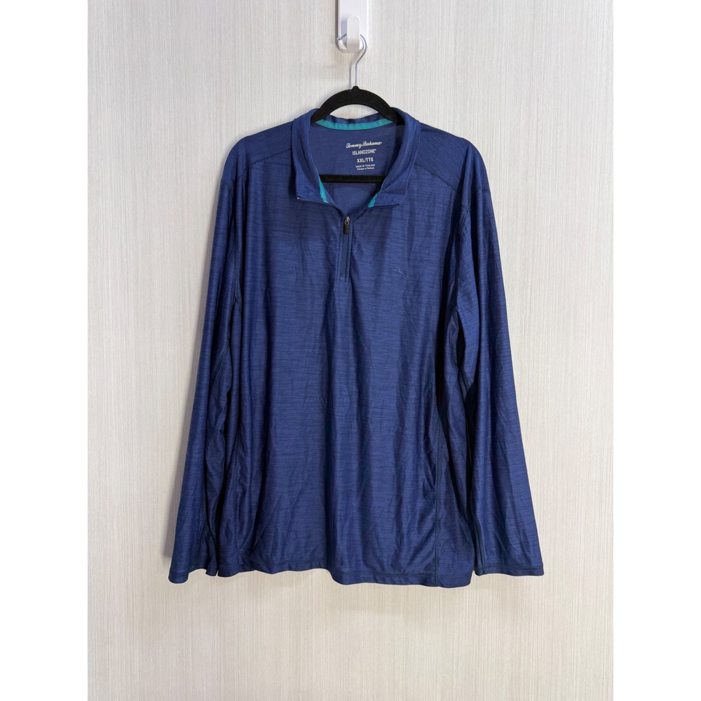 Tommy Bahama IslandZone Mens XXL Navy Blue Heather 1/4 Zip Pullover Shirt